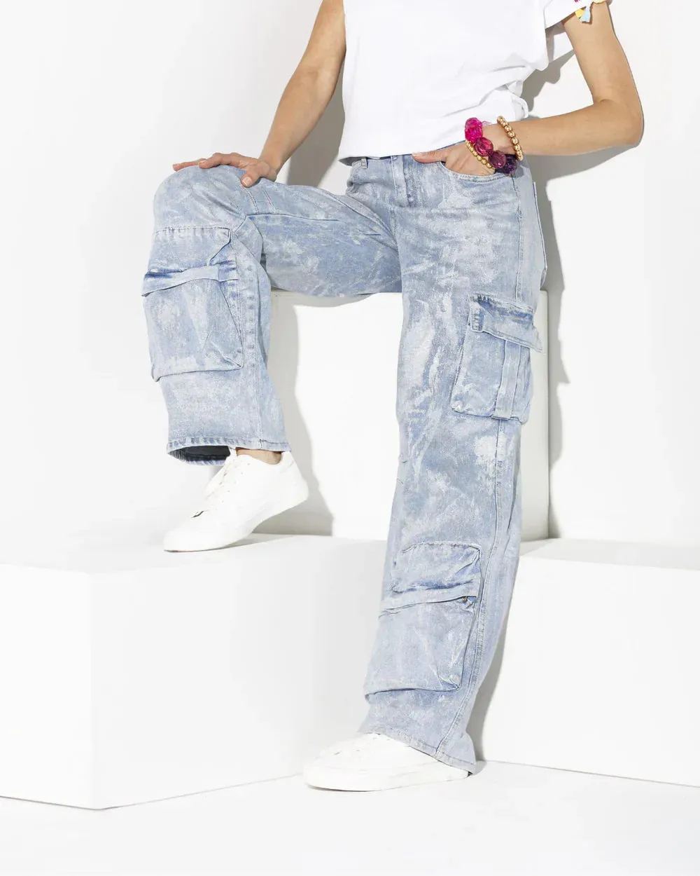 Jeans Mujer Machiatto Cargo Celeste