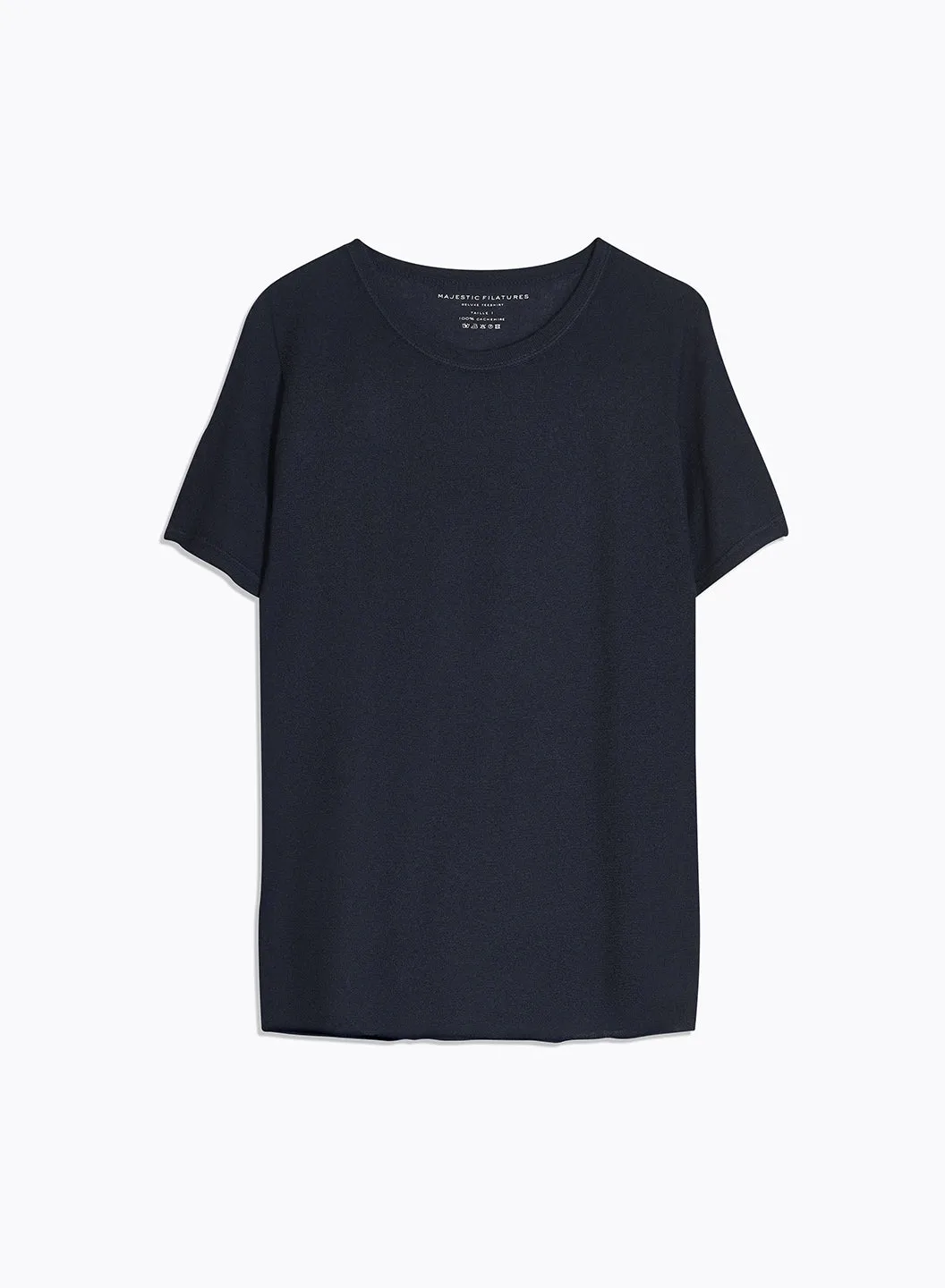 T-shirt Marine Col Rond Manches Courtes en 100% Cachemire